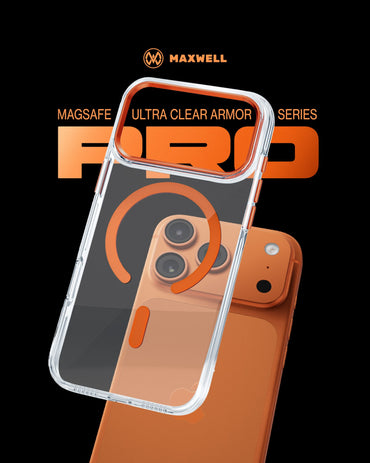 Maxwell MagSafe iPhone 17 Pro Max Case with Lens Guard – Crystal Clear, Orange
