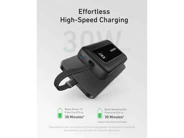 Anker Zolo Power Bank, 20,000mAh 30W High-Speed Portable Charger with Built-In USB-C Cable