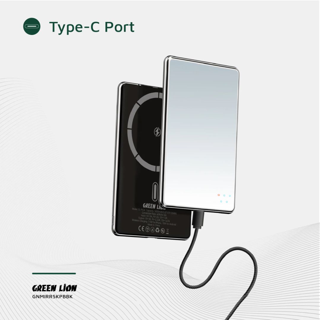 Green Lion Mirror Design 5000mAh Power Bank - PD 20W