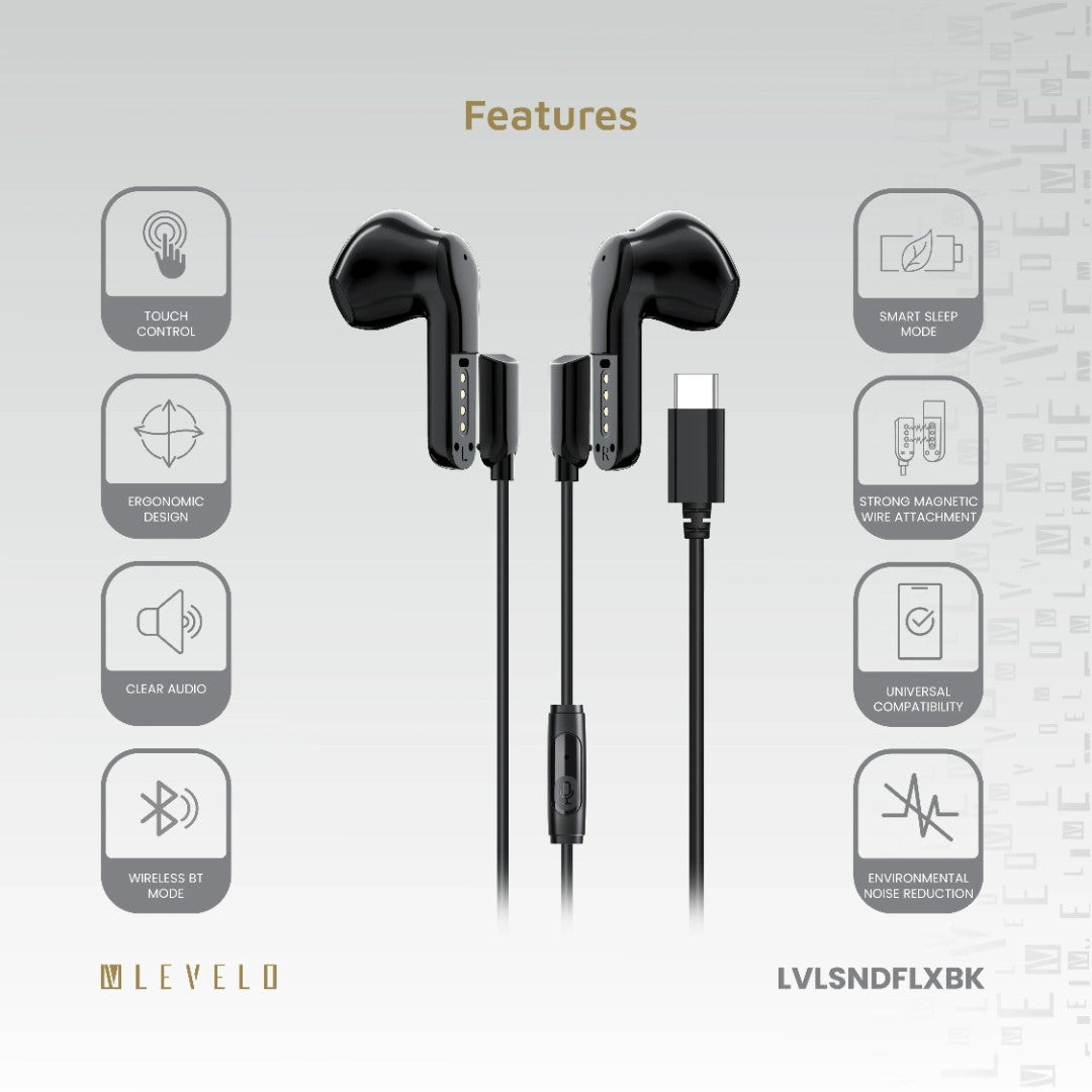 Levelo 2 IN 1 TWS Wired Earphones Soundflex
