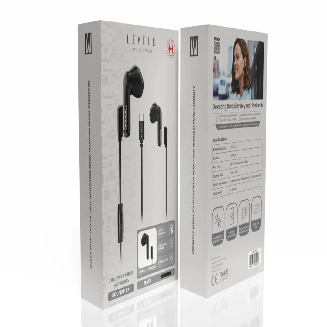 Levelo 2 IN 1 TWS Wired Earphones Soundflex