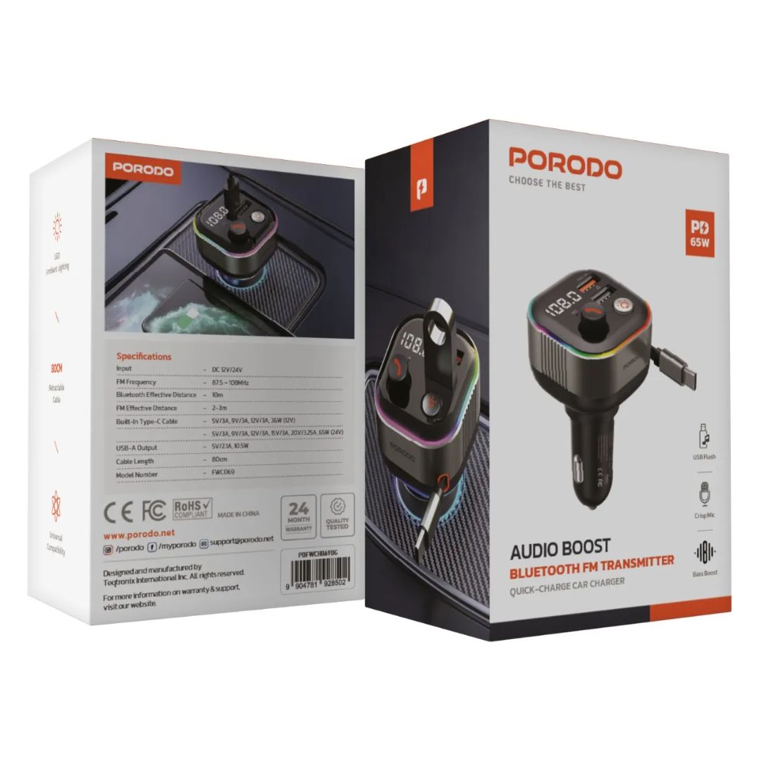 Porodo Audio Boost Bluetooth FM Transmitter