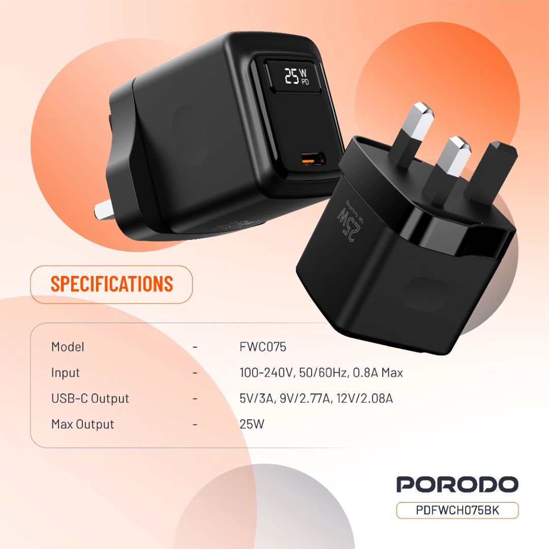 Porodo GaN 25W USB-C Wall Charger