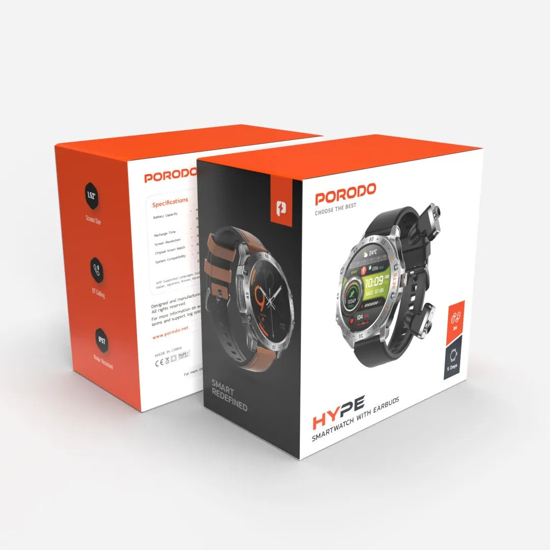 Porodo Hype Smartwatch With Earbuds – All-in-One Smart Lifestyle