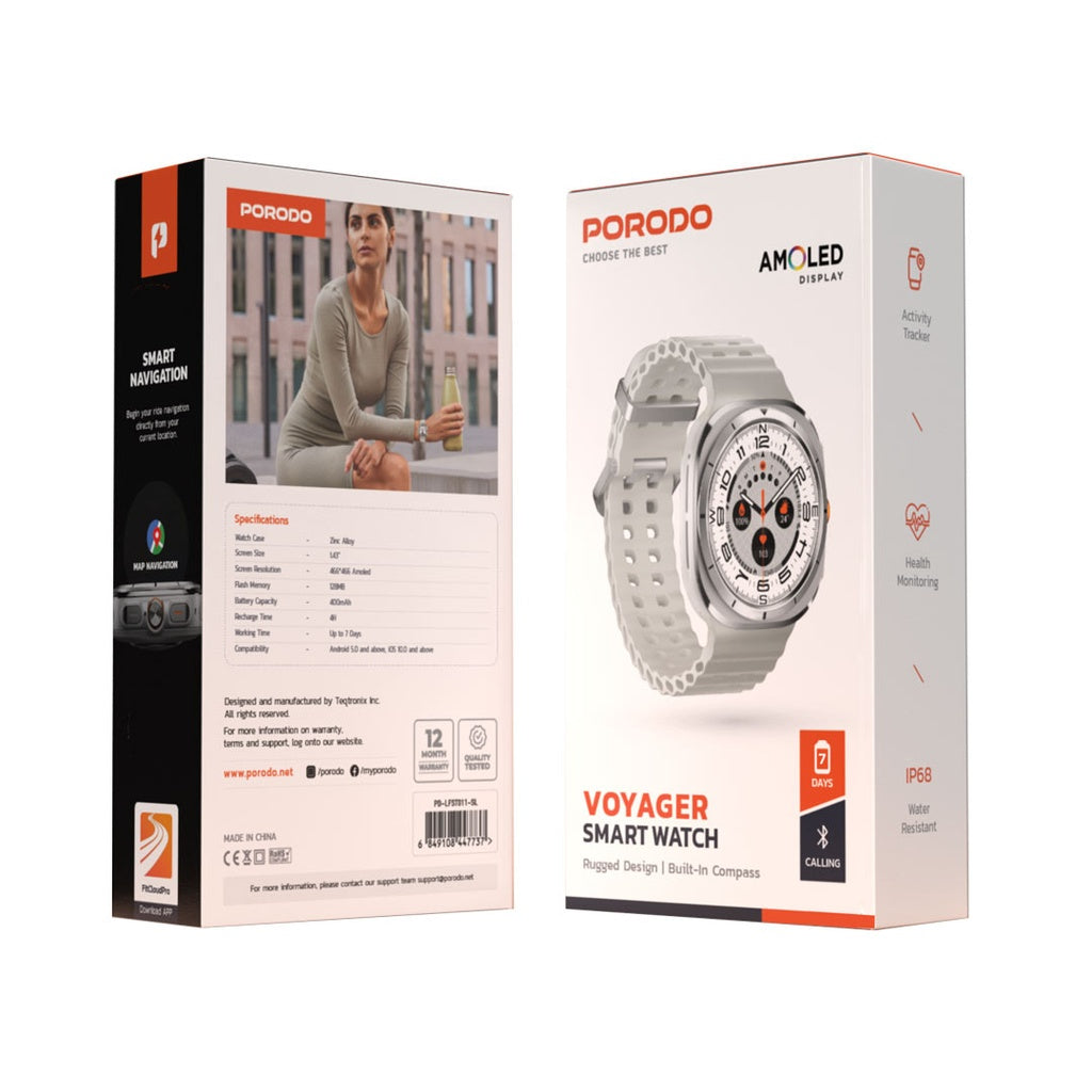 Porodo Voyager Smart Watch – 1.43" AMOLED Rugged Design