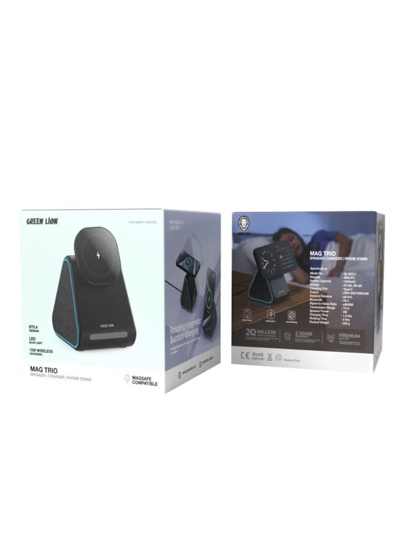 Mag Trio Speaker, Charger, Phone Stand, LED Blue Light, 5 hours Working Time