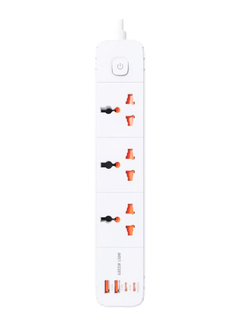 GS-300 Power Socket 2500W / Overload Protection / PC Flame Retardant Material / 10A Rated Current / UK Plug 2Meters Cord / 2 USB Type-C Port & 2 USB Type-A Port / PD 20W Fast Charging
