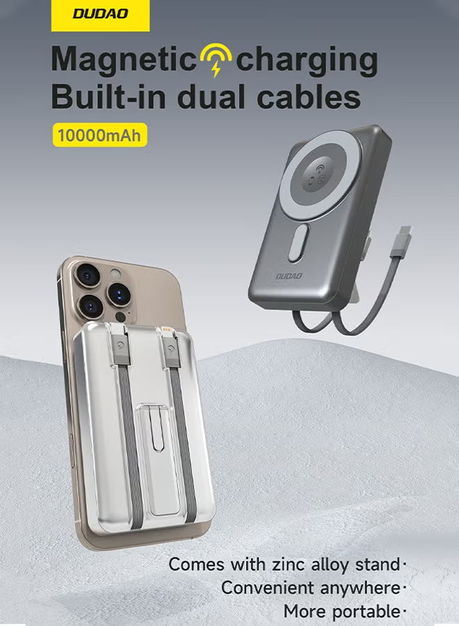 Dudao 10000mAh K29 Magnetic Wireless Power Bank with Built-in Lightning & Type-C Cables, 20W PD Fast Charging, 4 Outputs
