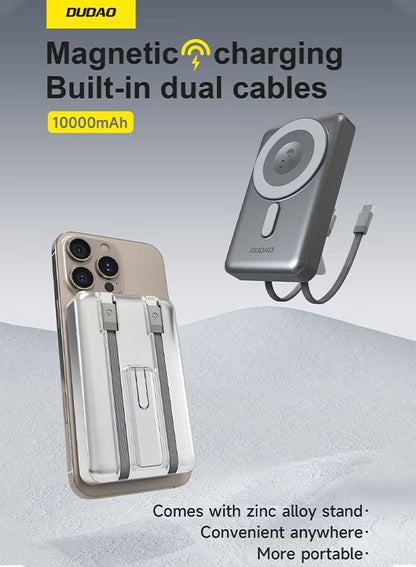 Dudao 10000mAh K29 Magnetic Wireless Power Bank with Built-in Lightning & Type-C Cables, 20W PD Fast Charging, 4 Outputs