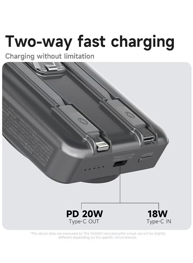 Dudao 10000mAh K29 Magnetic Wireless Power Bank with Built-in Lightning & Type-C Cables, 20W PD Fast Charging, 4 Outputs