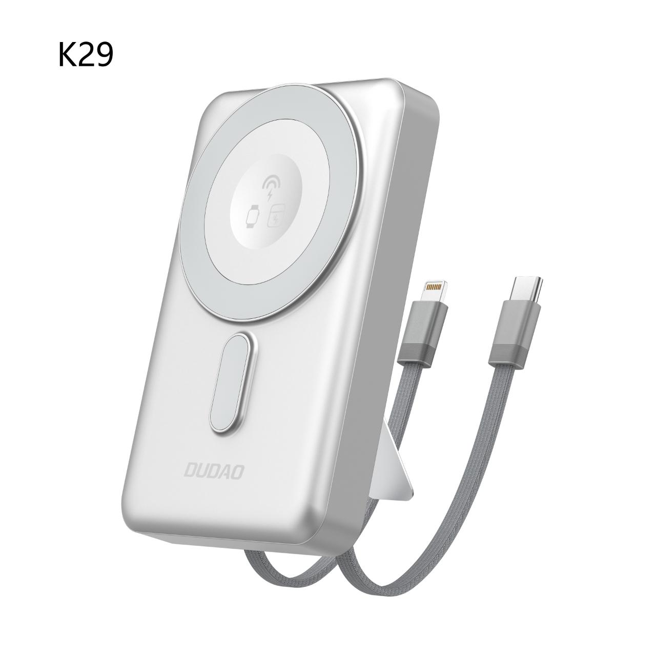 Dudao 10000mAh K29 Magnetic Wireless Power Bank with Built-in Lightning & Type-C Cables, 20W PD Fast Charging, 4 Outputs