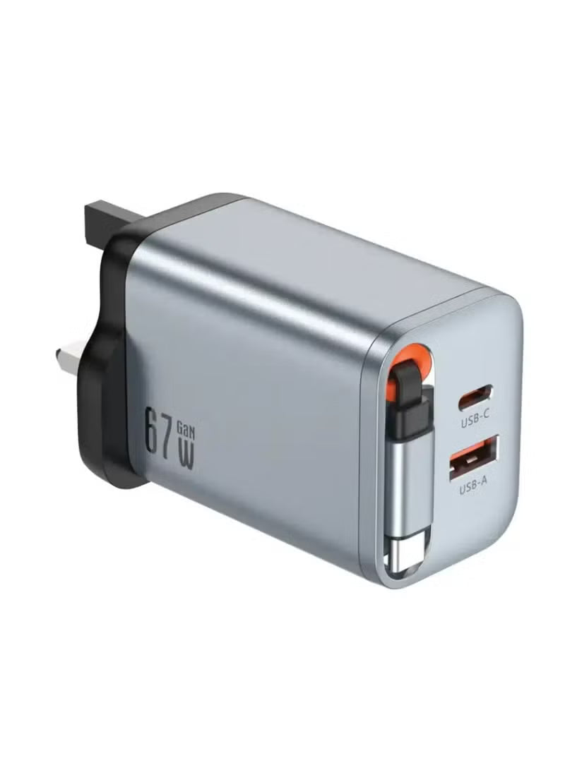 GaN Premium UK Plug Wall Charger 67W - Gray