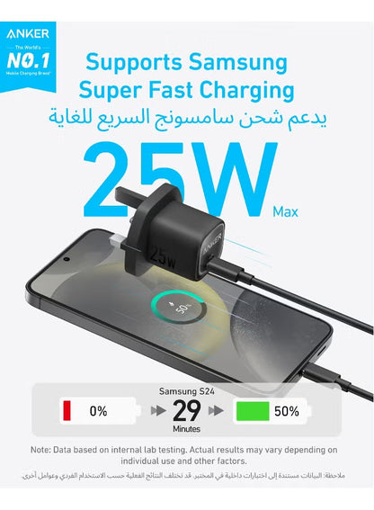 Anker 25W USB C Plug, Fast Charger for for iPhone 16/16 Pro/16 Pro Max/15, Samsung Galaxy S25/S24/Z Fold/Z Flip/Tab