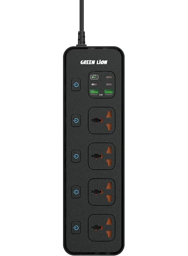 Green Lion PD30W Power Socket EU,UK,US,AU Plug's, Overcharge Protection, Multi Protection, Fast Charging, 2 Meter Cord, 4 Power Socket, 4 USB-C port, 4 USB-A Port