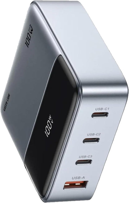 Green Lion 100W GanPremium Charger, 3×USB-C/ 1×USB-A, 1.5m Cord UK Plug, 100W