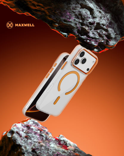 Maxwell MagSafe iPhone 17 Pro Max Case with Lens Guard – Crystal Clear, Orange