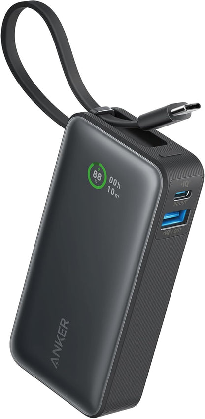 Anker Nano Power Bank, 10000mAh Portable Charger with Built-In USB-C Cable
