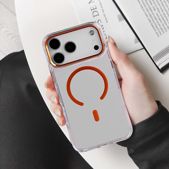 Maxwell MagSafe iPhone 17 Pro Max Case with Lens Guard – Crystal Clear, Orange