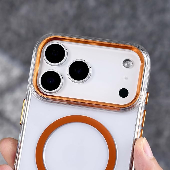 Maxwell MagSafe iPhone 17 Pro Max Case with Lens Guard – Crystal Clear, Orange