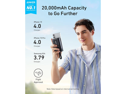 Anker Zolo Power Bank, 20,000mAh 30W High-Speed Portable Charger with Built-In USB-C Cable