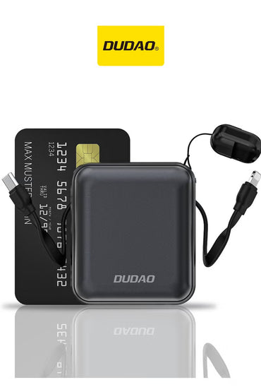 Dudao 10000mAh Mini Power Bank, Power Bank with Built-in Fast Charging Cable