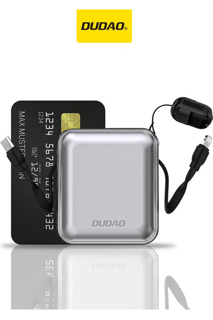 Dudao 10000mAh Mini Power Bank, Power Bank with Built-in Fast Charging Cable