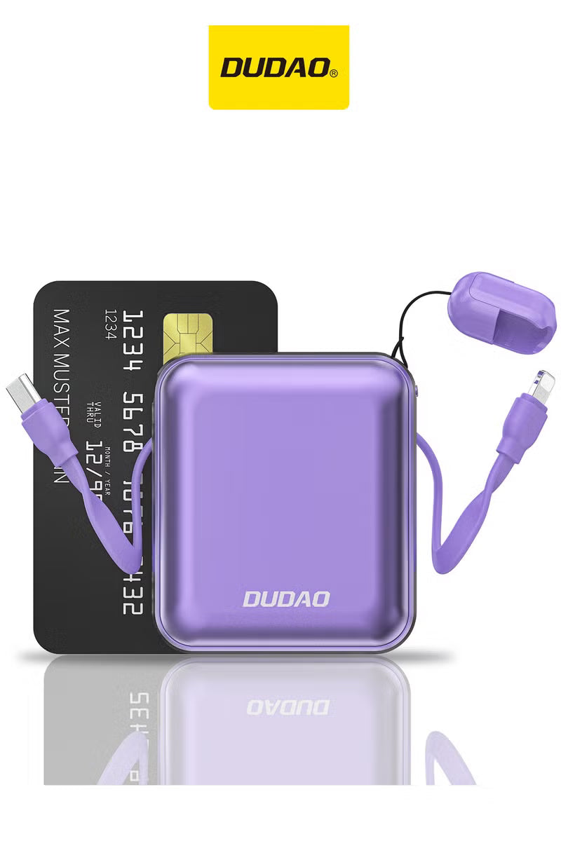 Dudao 10000mAh Mini Power Bank, Power Bank with Built-in Fast Charging Cable
