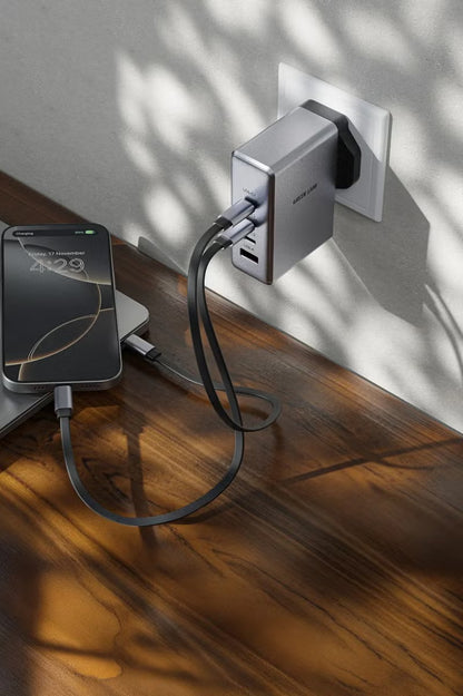 GaN Premium PD 100W UK Plug Wall Charger with USB-A & 3xUSB-C Port / PPS Power Delivery / PC Flame Retardant Material / Fast Charging