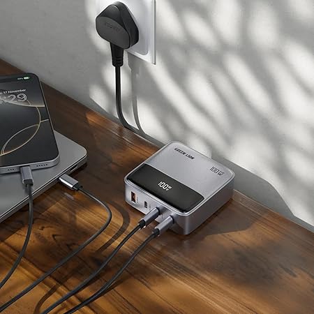 Green Lion 100W GanPremium Charger, 3×USB-C/ 1×USB-A, 1.5m Cord UK Plug, 100W PD/ 60W QC 3.0, 50% in 30Min, PC Flame Retardent PC Material