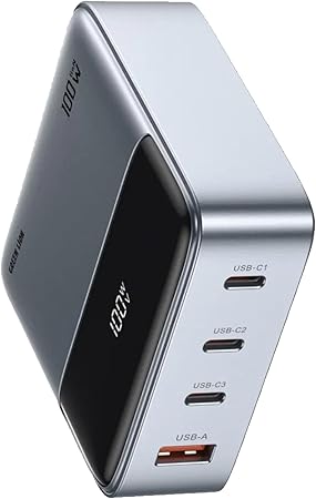 Green Lion 100W GanPremium Charger, 3×USB-C/ 1×USB-A, 1.5m Cord UK Plug, 100W PD/ 60W QC 3.0, 50% in 30Min, PC Flame Retardent PC Material