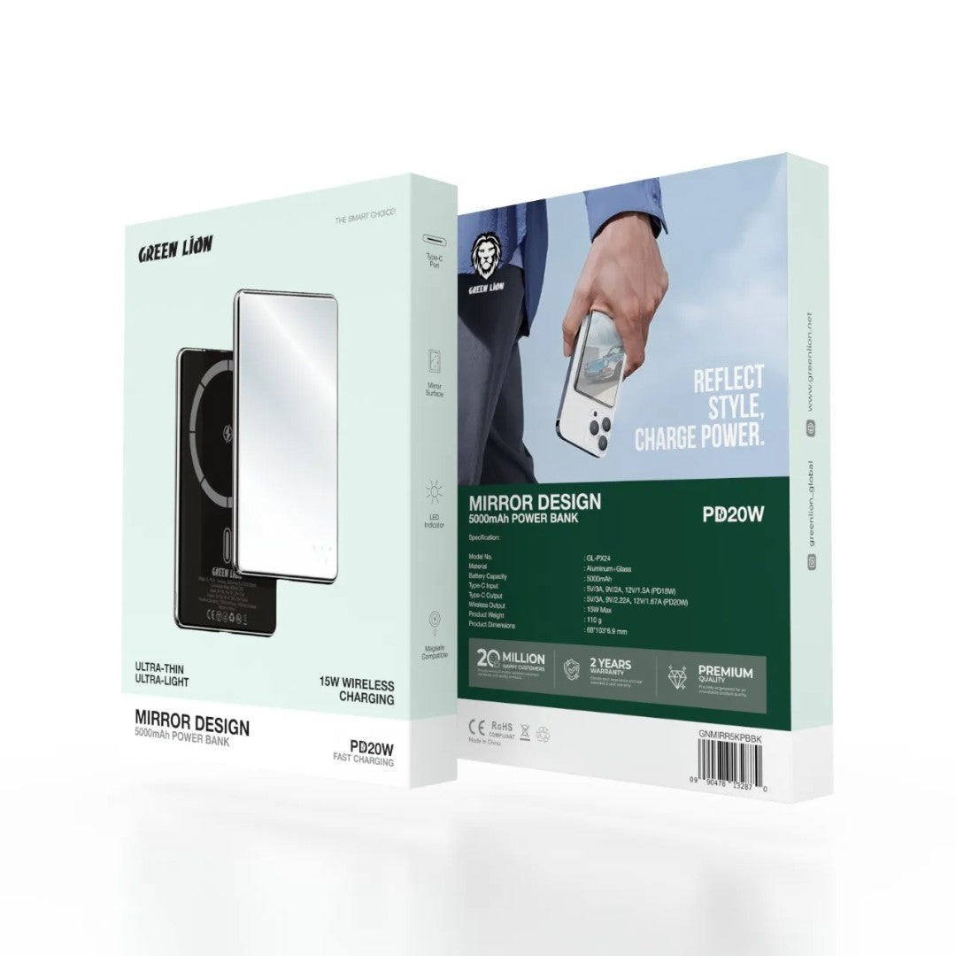 Green Lion Mirror Design 5000mAh Power Bank - PD 20W