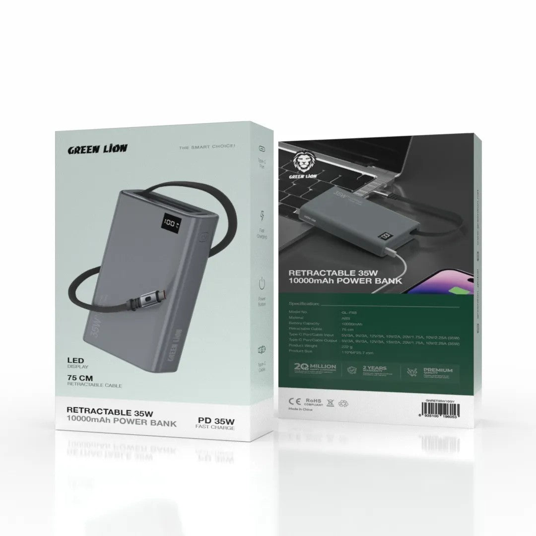 Green Lion Retractable Power Bank 35W 10000mAh