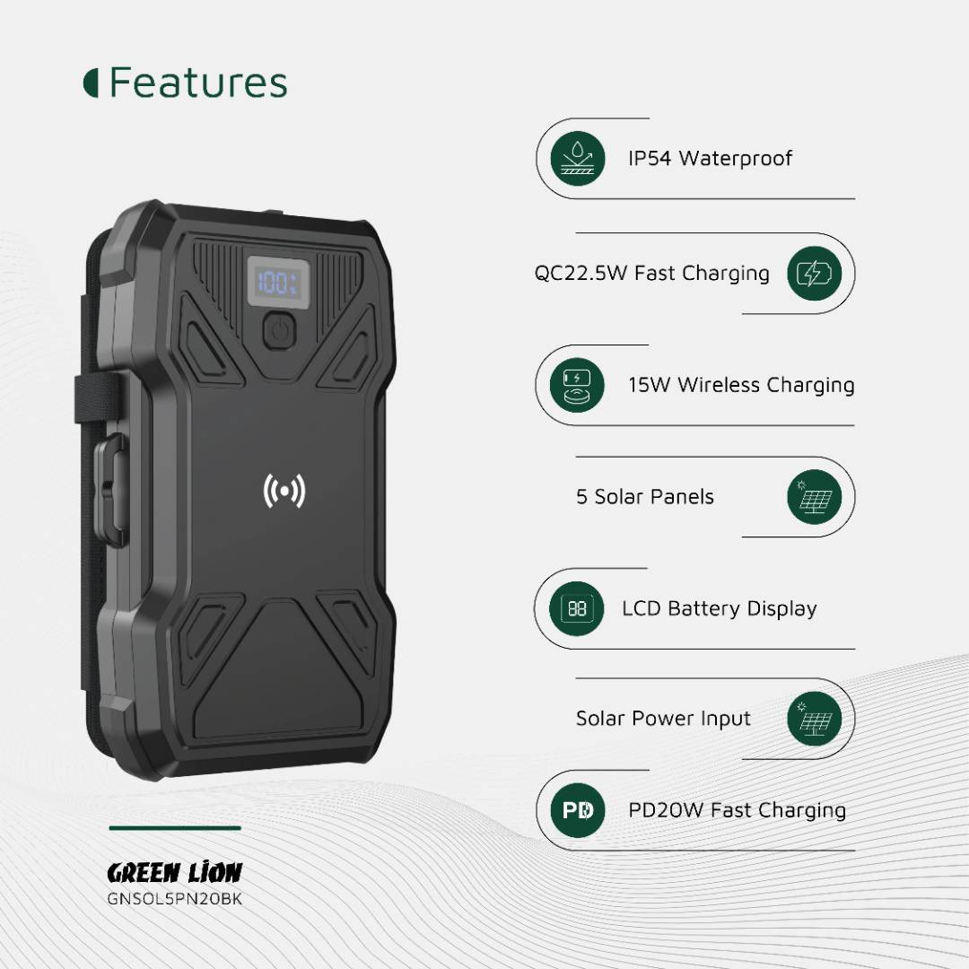 Green Lion Solar 5-Panel 20000mAh Power Bank PD20W