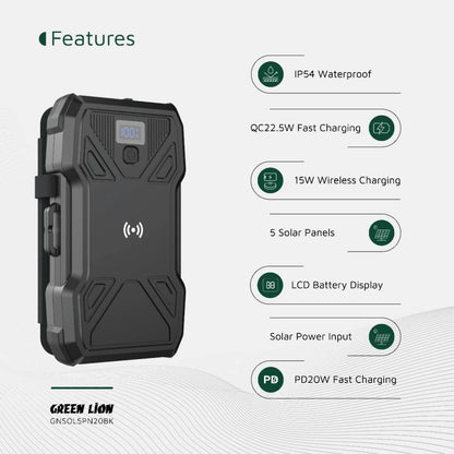 Green Lion Solar 5-Panel 20000mAh Power Bank PD20W