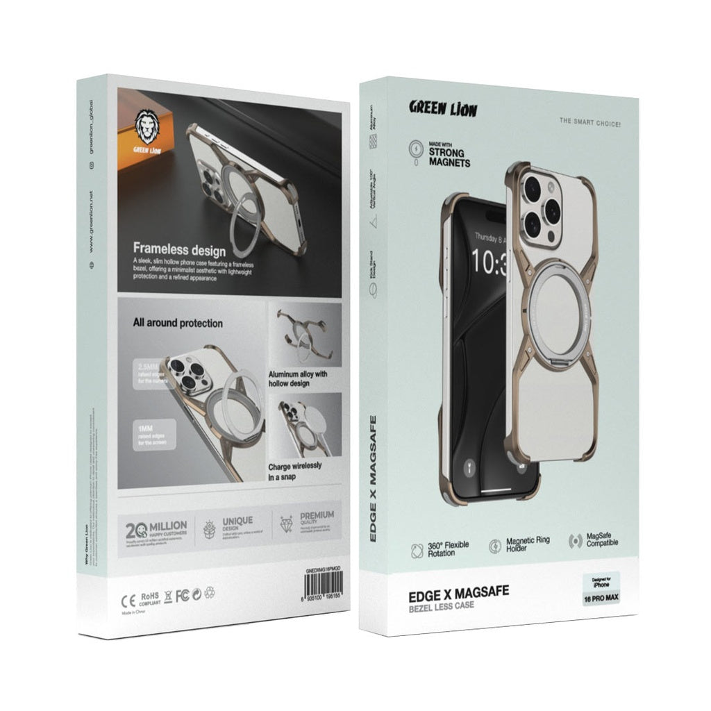 Edge X MagSafe Bezel Less Case with Magnetic Ring Holder for iPhone 16 Pro Max /Pro