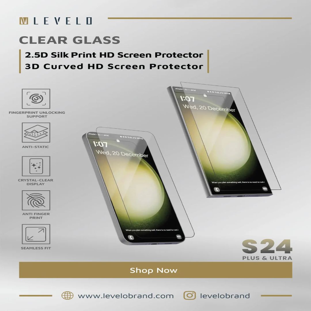 Levelo Clear Glass 2.5D Silk Print HD Screen Protector For Samsung Galaxy  S24 Plus & Samsung Galaxy  S24