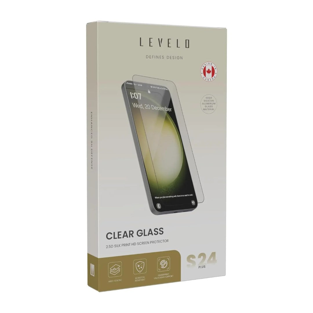 Levelo Clear Glass 2.5D Silk Print HD Screen Protector For Samsung Galaxy  S24 Plus & Samsung Galaxy  S24