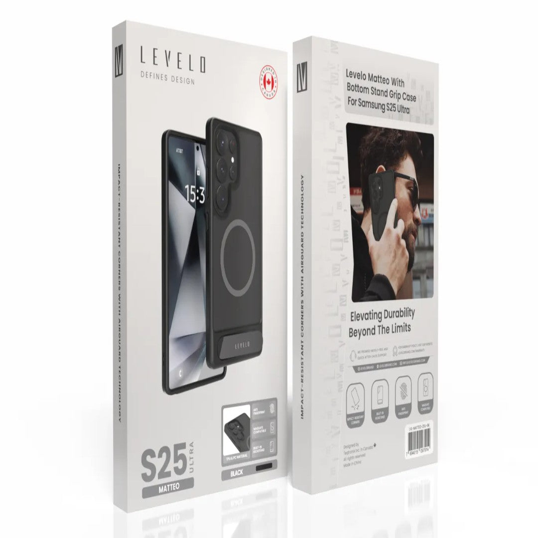Levelo Matteo With Bottom Stand Grip Case For Samsung S25 Plus & S25 Ultra