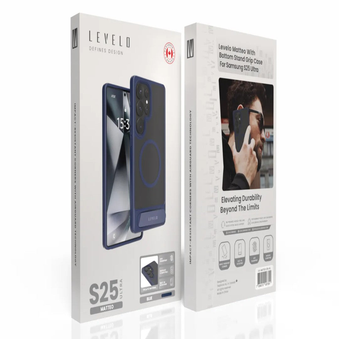 Levelo Matteo With Bottom Stand Grip Case For Samsung S25 Plus & S25 Ultra