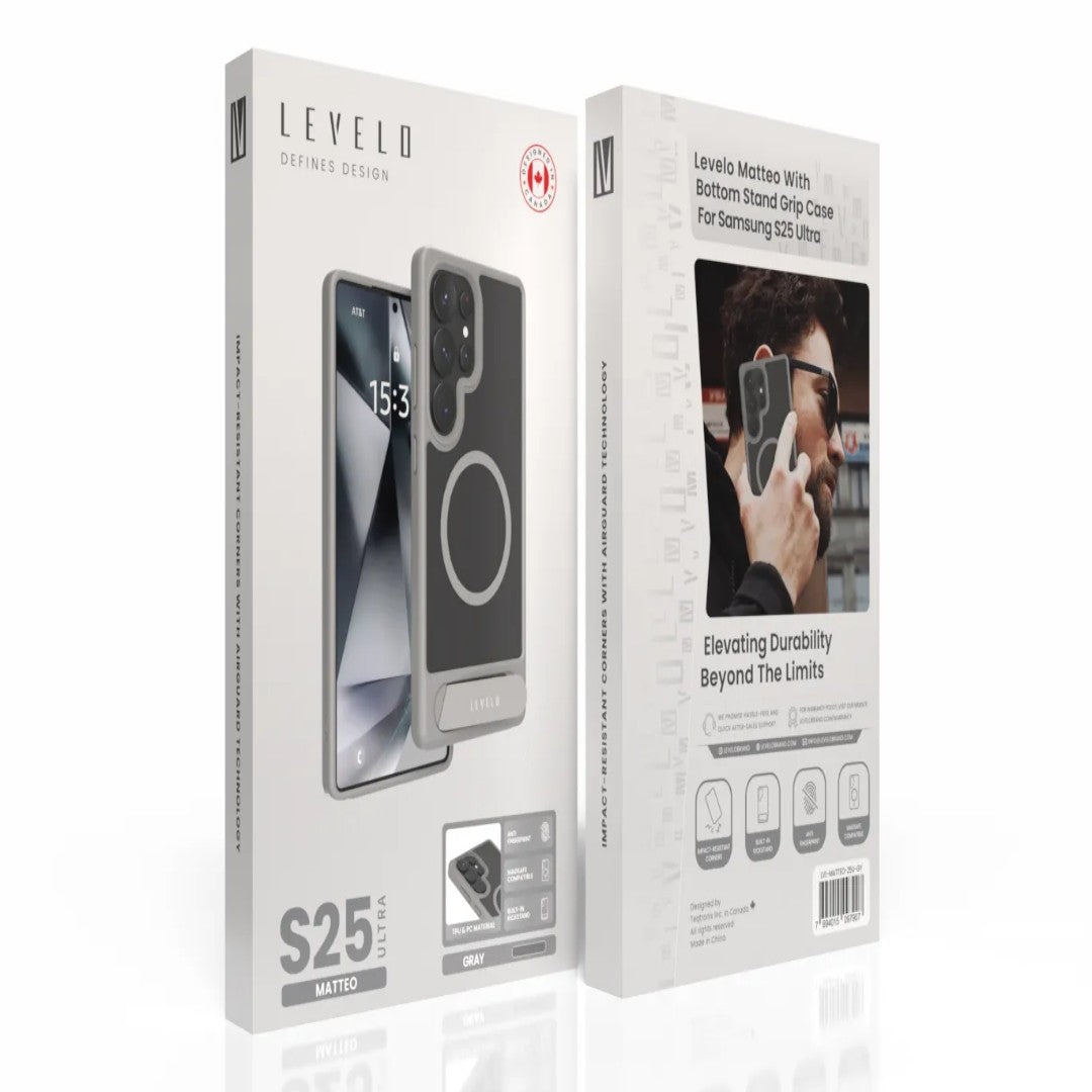 Levelo Matteo With Bottom Stand Grip Case For Samsung S25 Plus & S25 Ultra