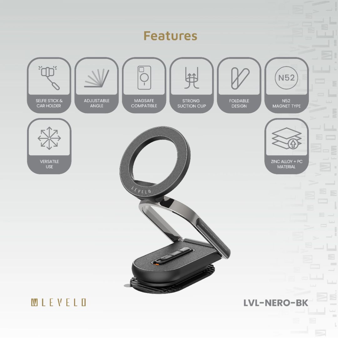 Levelo Nero MagSafe Car &amp; Selfie Stick Portable Holder