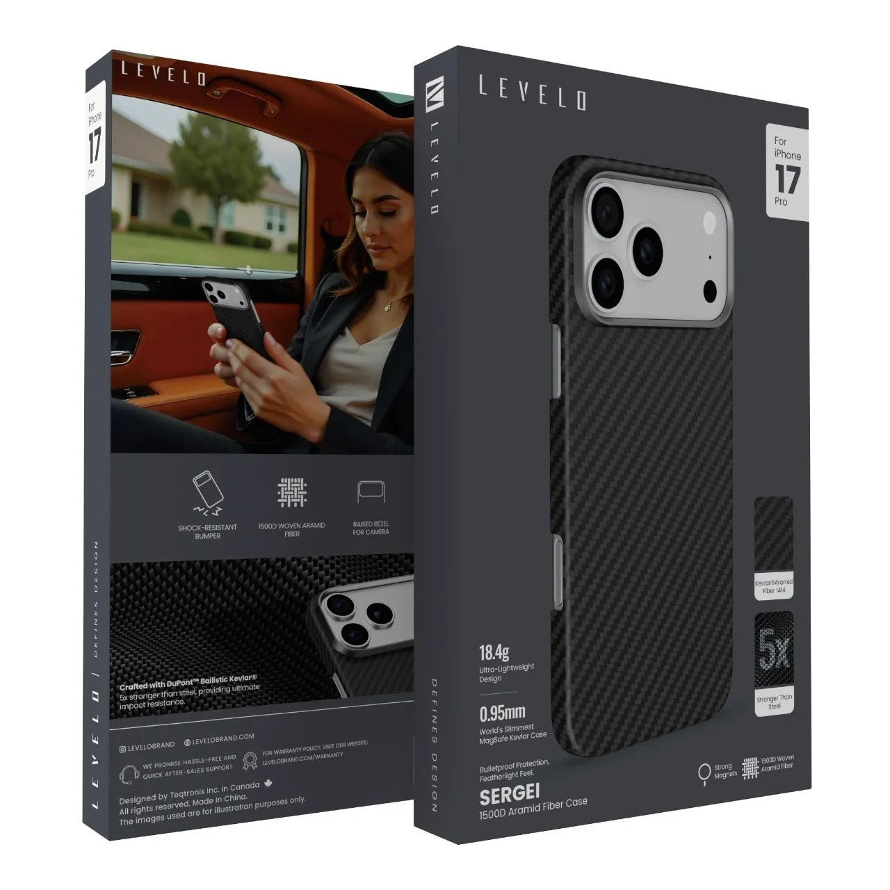 Levelo Sergei 1500D Aramid Fiber Case for iPhone 17 Pro Max / Pro