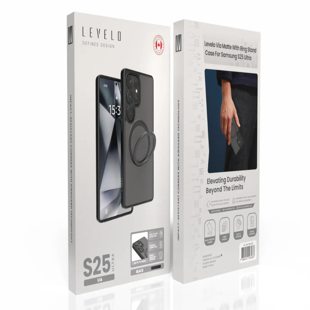 Levelo Via Matte With Ring Stand Case For Samsung S25 Plus & S25 Ultra