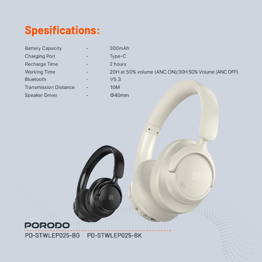 Porodo Soundtec Zen Active Noise-Cancellation Headphone