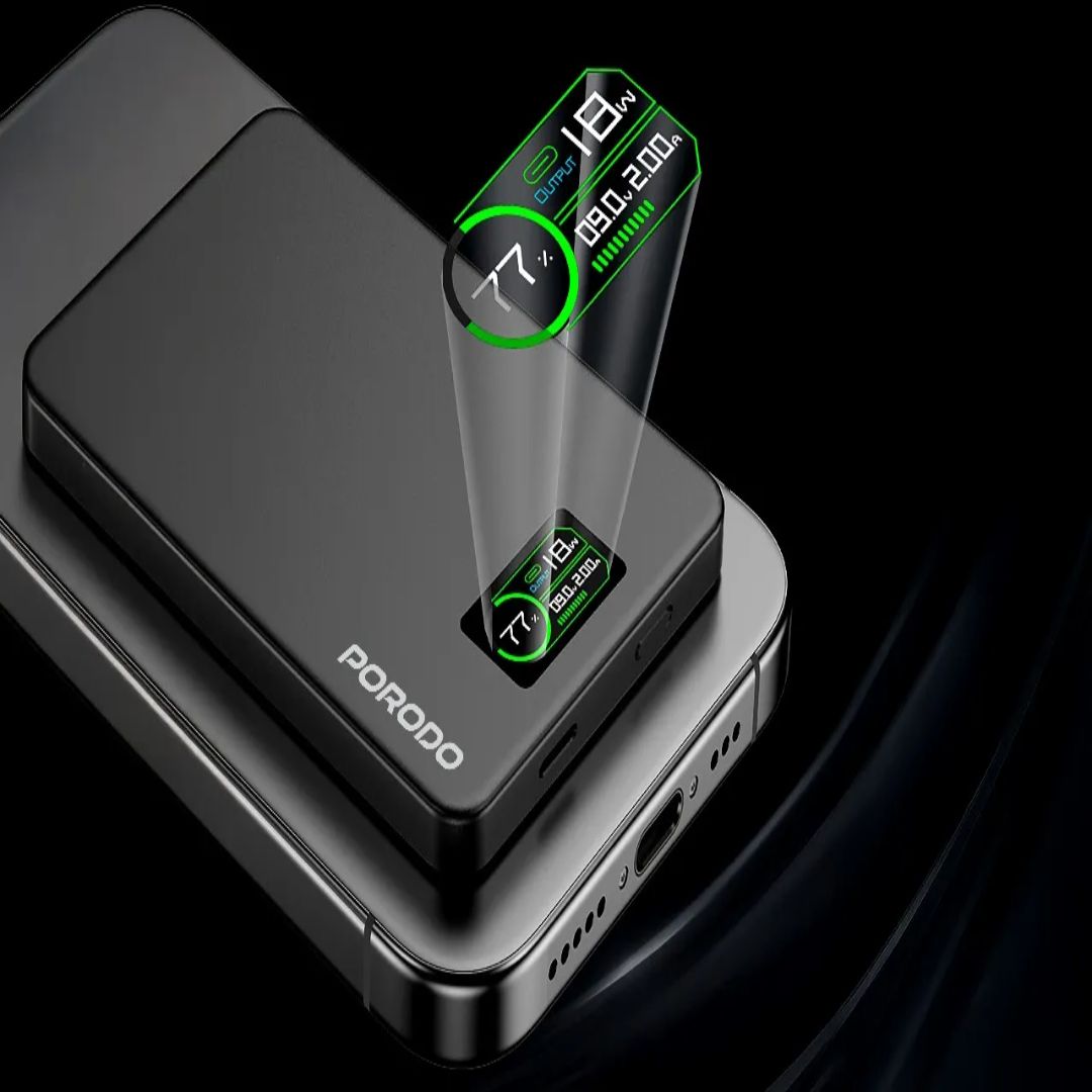 Porodo 10000mAh MagSafe Power Bank | 20W PD | 15W Wireless | TFT Display
