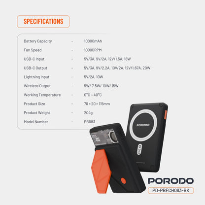 Porodo 10000mAh MagSafe Power Bank | 20W PD | RGB Dynamic Lights
