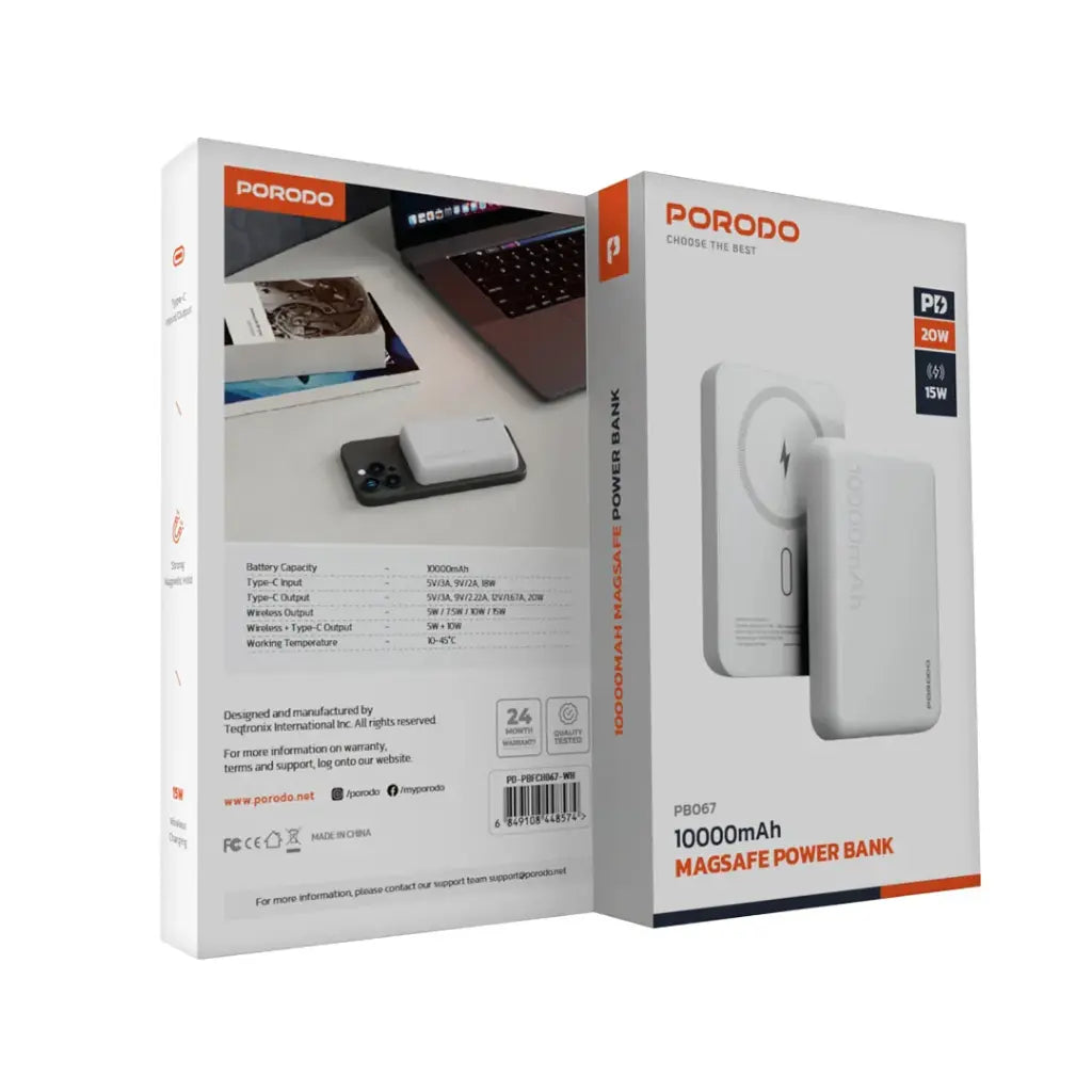 Porodo 10000mAh MagSafe Power Bank – Fast Wireless &amp; Wired Charging