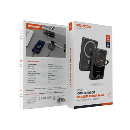 Porodo 10000mAh Qi2 Wireless Power Bank | Smart Display | 20W PD Fast Charging