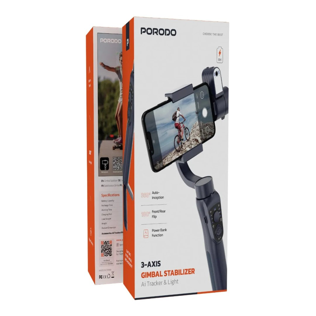 Porodo 3-Axis AI Tracker &amp; Light Gimbal Stabilizer