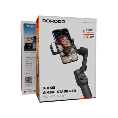 Porodo 3-Axis Gimbal Stabilizer with Magnetic Fill Light
